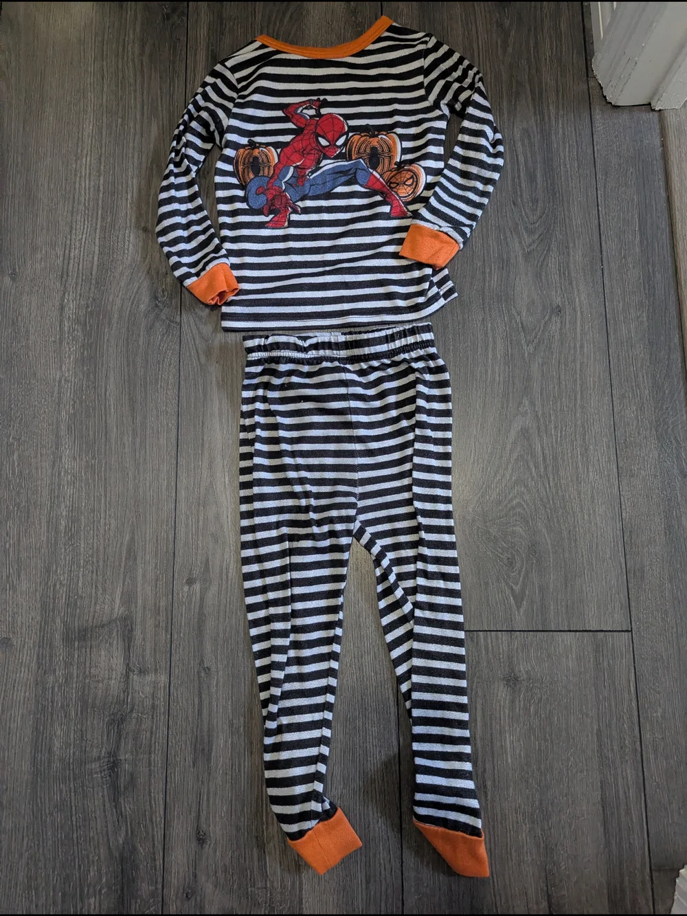 Marvel Spider-Man Black & White Stripe Pajama Set with Orange Accents